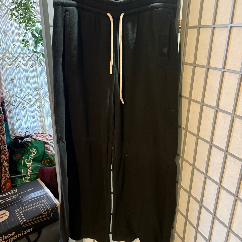 Adidas Women’s Black Drawstring Sweatpants with White Drawcords